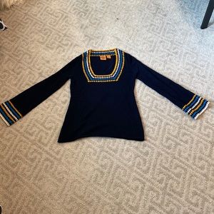 Tory Burch cashmere sweater! Squared neck, belled sleeves & decorative stitching